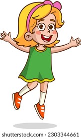 cute little kid jump and feel happy