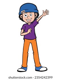Cute little kid jump and feel happy Pro Vector
