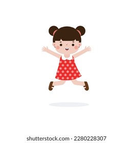 cute little kid jumping and dancing flat style, happy child activities,  children playing Template for advertising cartoon character design isolated on white background Vector Illustration