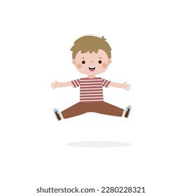 cute little kid jumping and dancing flat style, happy child activities,  children playing Template for advertising cartoon character design isolated on white background Vector Illustration