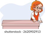 cute little kid measuring length using hand span