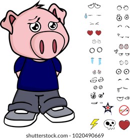 cute little kid pig expressions set in vector format very easy to edit