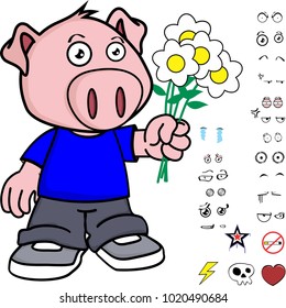 cute little kid pig expressions set in vector format very easy to edit
