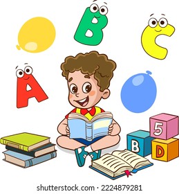 cute little kid reading books