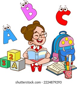 cute little kid reading books