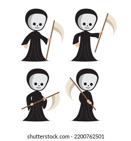 Cute little kid reaper character vector set