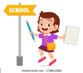 Cute Little Kid With School Direction Board