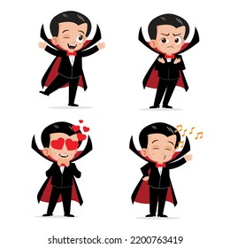 Cute little kid vampire character vector set