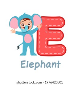 cute little kid wear costume for learn alphabet