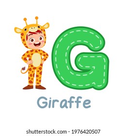 cute little kid wear costume for learn alphabet