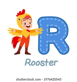 cute little kid wear costume for learn alphabet