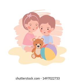 cute little kids babies with bear teddy toys