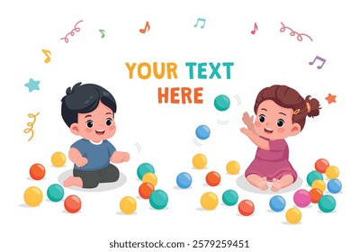 cute little kids babies boy and girl playing with colorful balls 