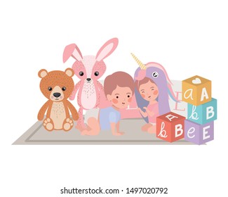 cute little kids babies playing with toys characters