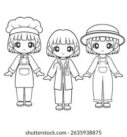 cute little kids with chef uniform and hat vector illustration graphic design