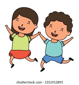 cute little kids couple comic characters vector illustration design