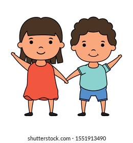 Cute Little Kids Couple Comic Characters Stock Vector (Royalty Free ...