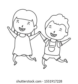 cute little kids couple comic characters vector illustration design