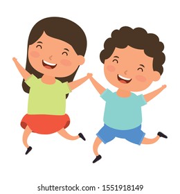 cute little kids couple comic characters vector illustration design