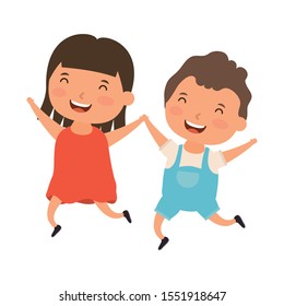 cute little kids couple comic characters vector illustration design