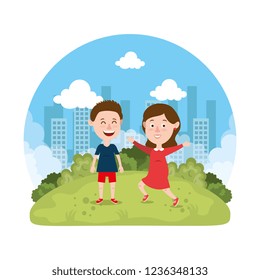 cute little kids couple in the park