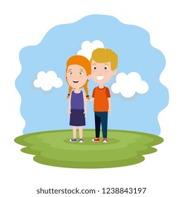 cute little kids couple in the park
