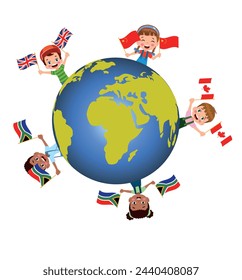cute little kids holding flag