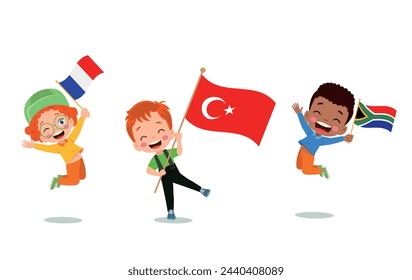 cute little kids holding flag