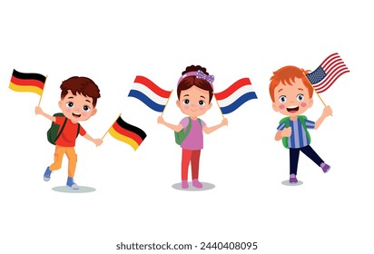 cute little kids holding flag