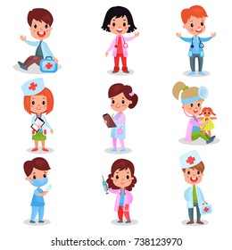 Cute Little Kids Playing Doctor Set Stock Vector (Royalty Free ...