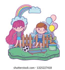 cute little kids in skateboard and playing soccer