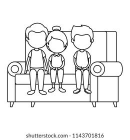 cute and little kids in the sofa characters