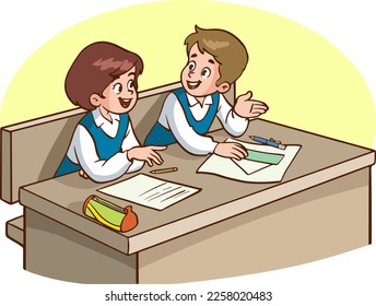 cute little kids studying together cartoon vector illustration