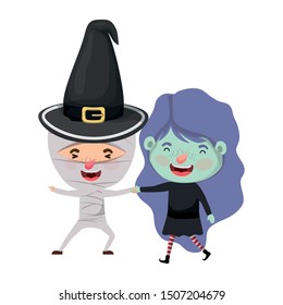 cute little kids with witch and mummy costume