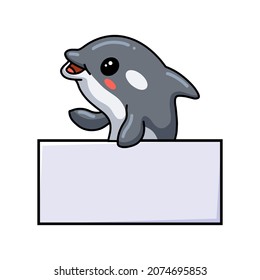 Cute little killer whale cartoon with blank sign