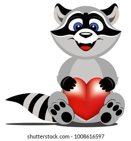 Cute little kind raccoon with a heart. Postcard for Valentine's day.