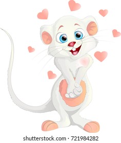 A cute little kind white mouse isolated on a white background. Cartoon vector illustration. White mouse 2020 symbol.EPS10