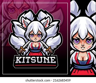 cute little kitsune mascot. esport logo design.