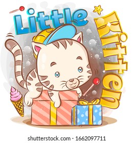 Cute Little Kitten with Birthday Gift