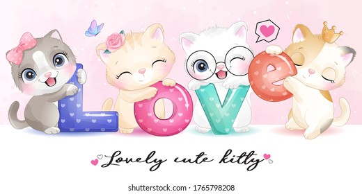 Cute little kitty with love alphabet illustration