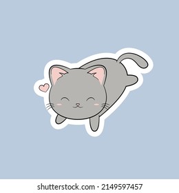 Cute little kitty on baby blue background. Kawaii animal. Cartoon funny baby character. Kids print for sticker, poster, t-shirt. Flat design. svg