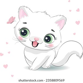 Cute little kitty portrait illustration
