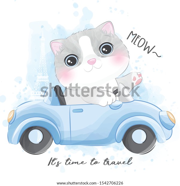 Cute little kitty riding a\
car