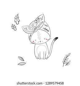 Cute little kitty with shawl, can be used for cards, design, prints, tattoo