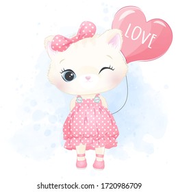 Cute little kitty with watercolor effect