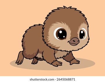 cute little kiwi with big eyes running and smiling happy