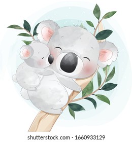 Cute little koala bear mother and baby