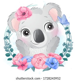 Cute kleiner Koala Bärenportrait mit Blumen