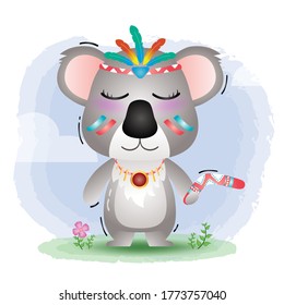 cute little koala in the children's style with ethnic costume