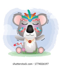 cute little koala in the children's style with ethnic costume